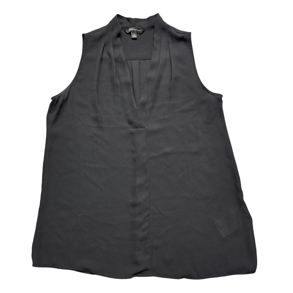 Banana Republic Womens Black Sleeveless V-Neck Pleated Blouse Size S Polyester